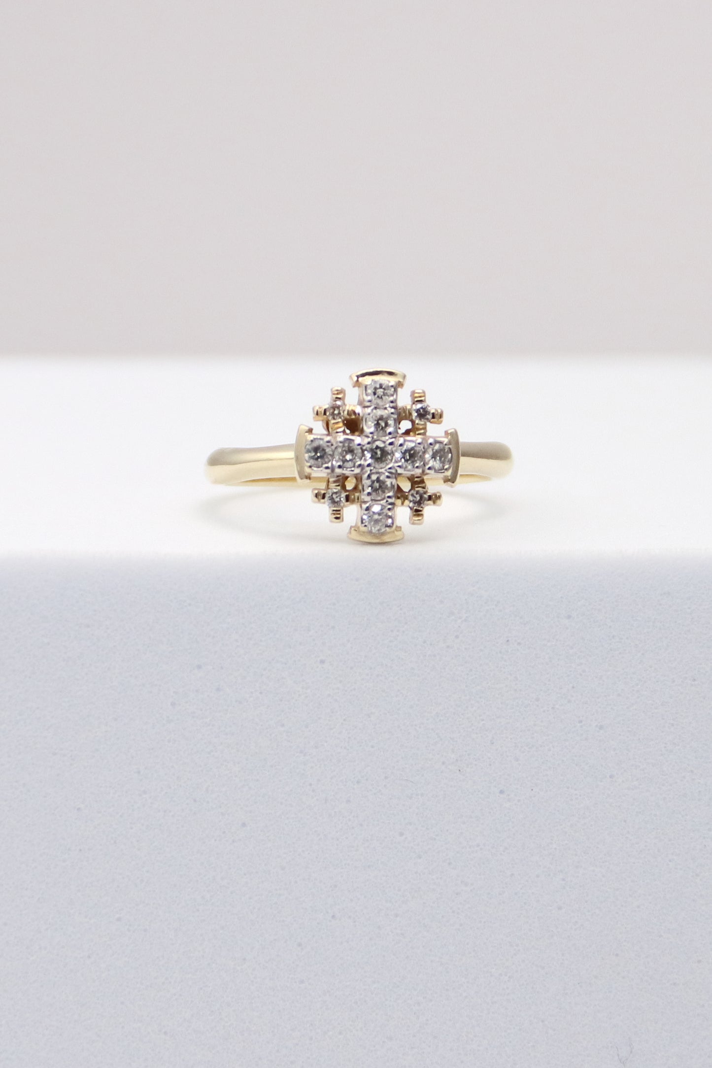 14K Yellow Gold Diamond Cross Ring