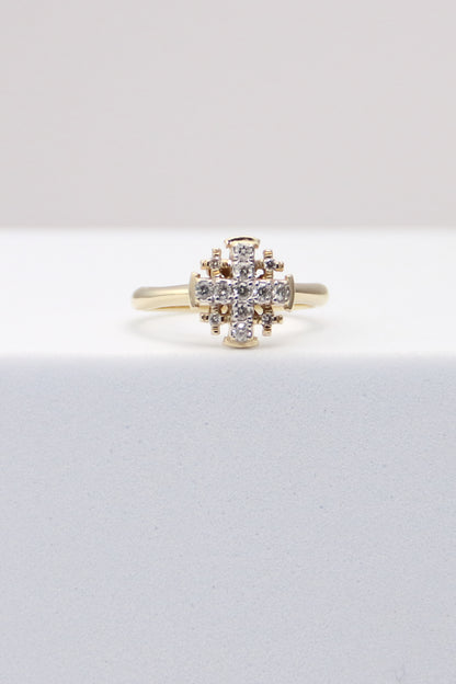 14K Yellow Gold Diamond Cross Ring