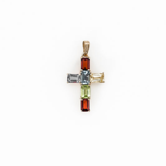14K Yellow Gold Multi Stone Cross Pendant