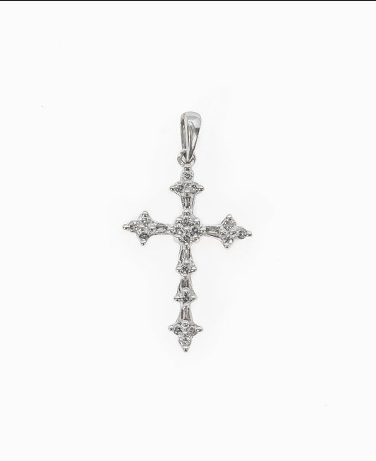 10K White Gold Diamond Cross Pendant