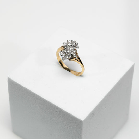 14K Yellow Gold Diamond Cluster Ring