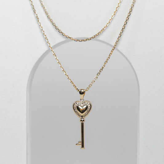 14K Yellow Gold Heart Key Pendant
