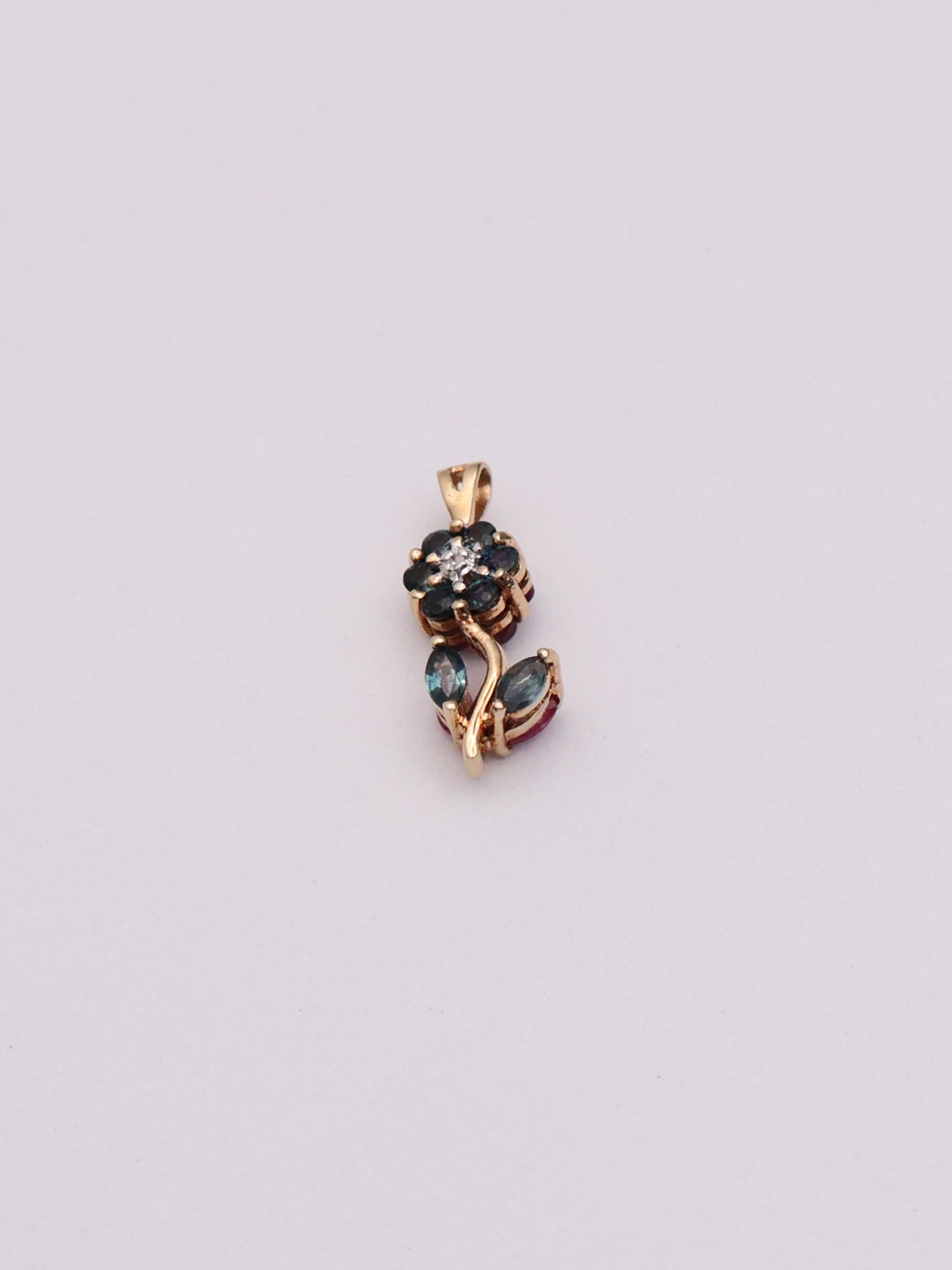 14k Red/Blue Flower Pendant
