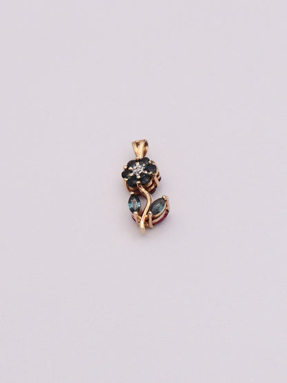 14k Red/Blue Flower Pendant