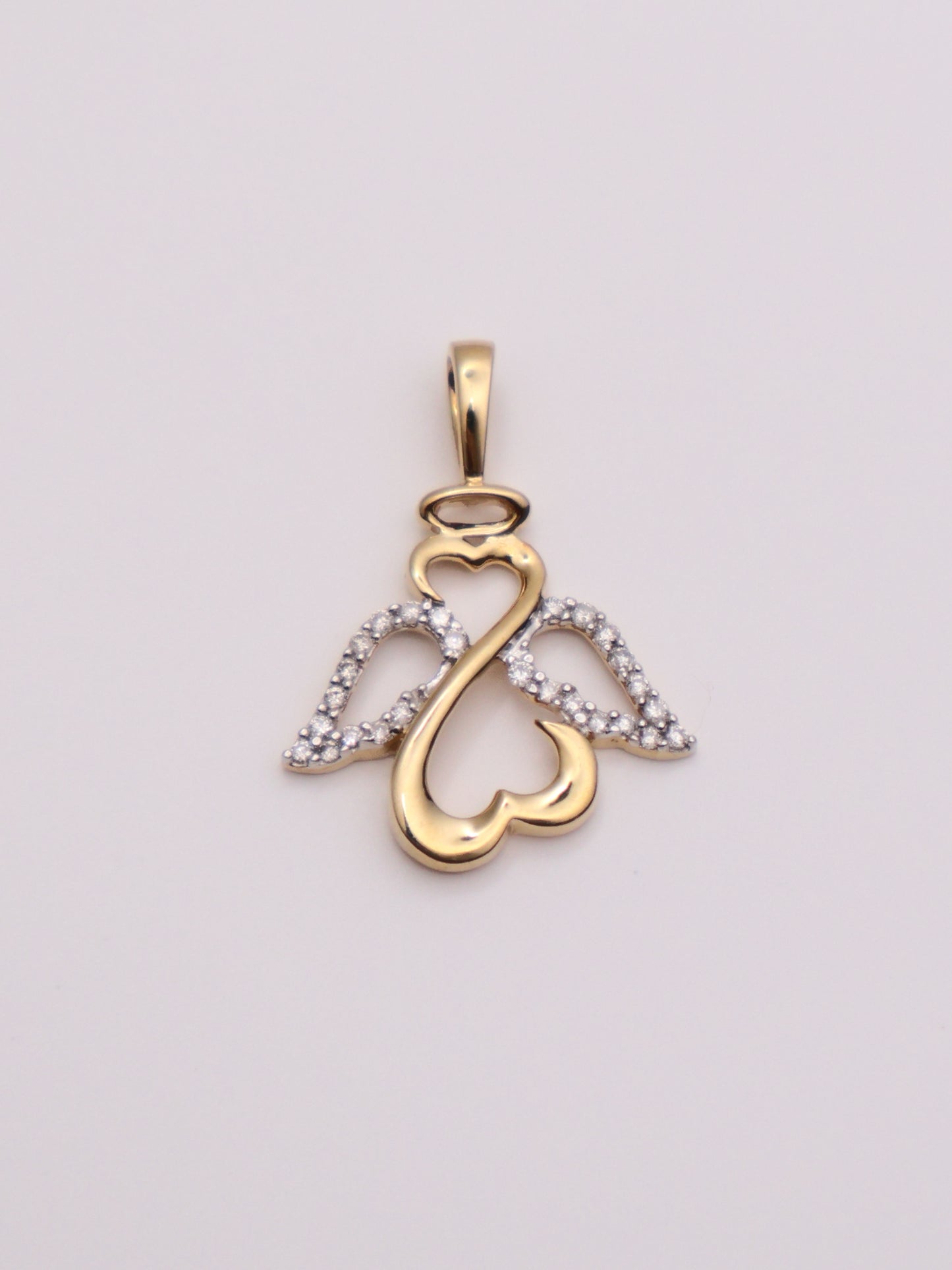 14k Gold Open Heart Angel Pendant