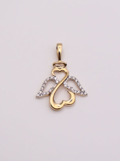 14k Gold Open Heart Angel Pendant