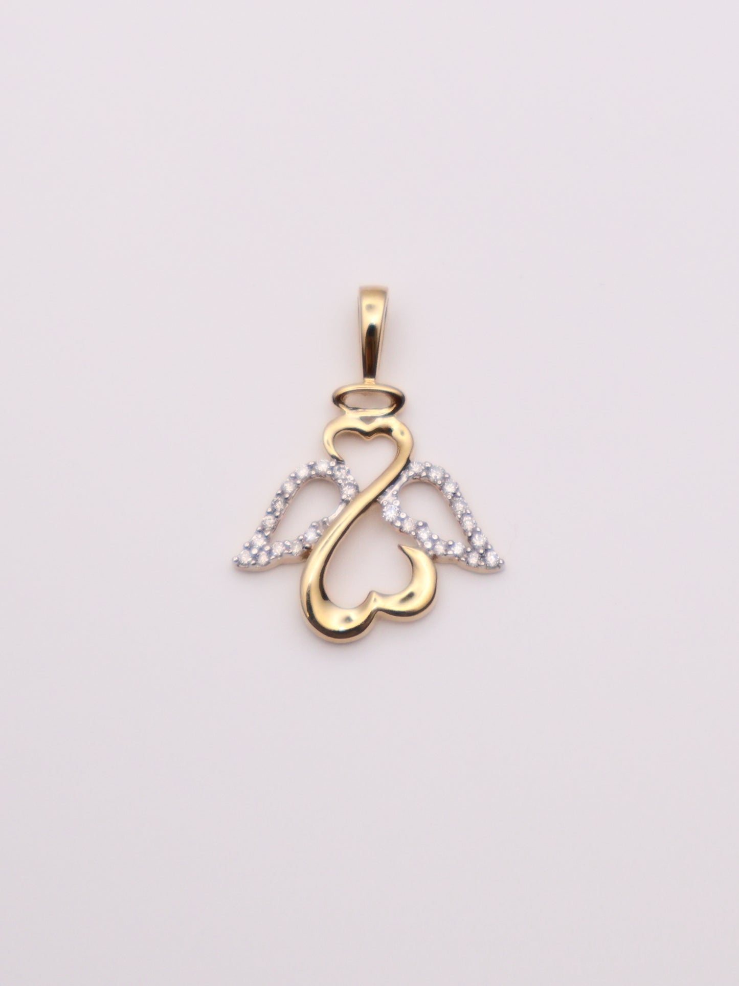 14k Gold Open Heart Angel Pendant