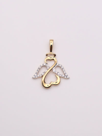 14k Gold Open Heart Angel Pendant