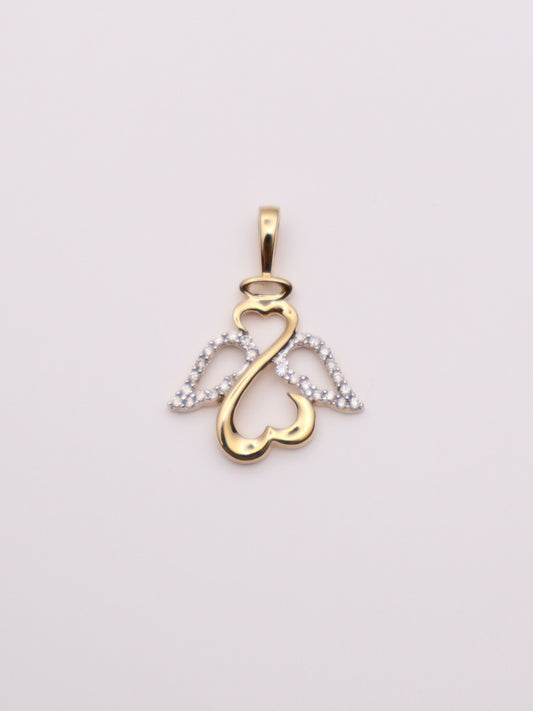 14k Gold Open Heart Angel Pendant