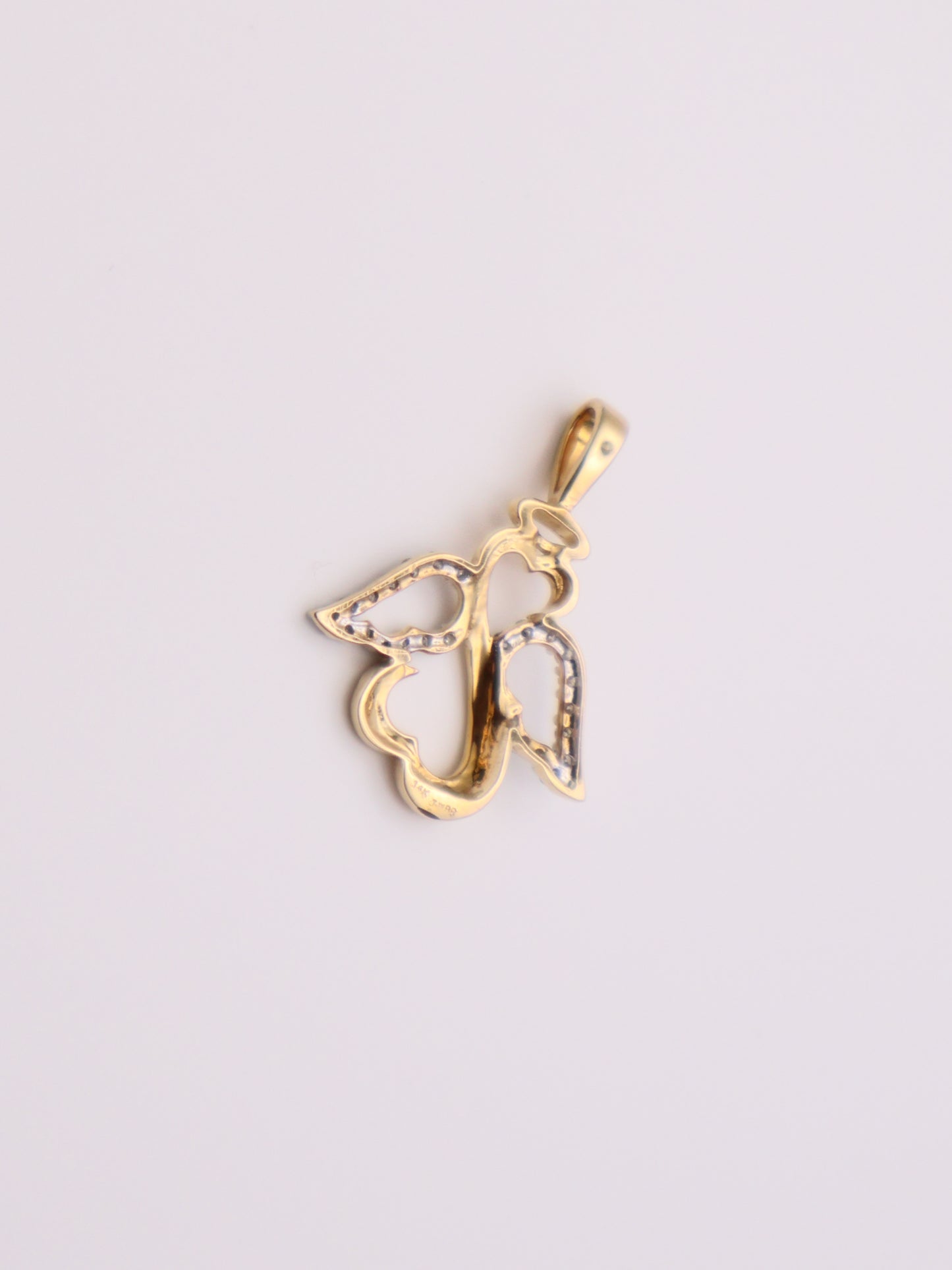 14k Gold Open Heart Angel Pendant