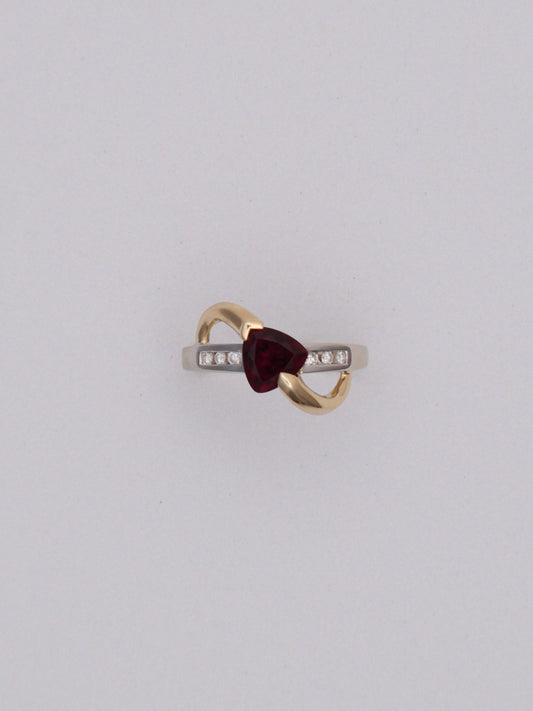 14k Gold Two-Tone Garnet & Diamond Ring