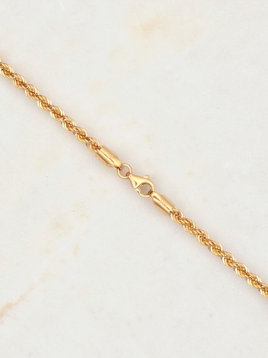Zafrah 14k yellow gold 3mm rope chain necklace with a secure lobster clasp closure, 21.5 inches long.