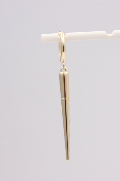 Zafrah 14k solid gold drop hoop earrings featuring a polished spiked charm for a dazzling shine.
