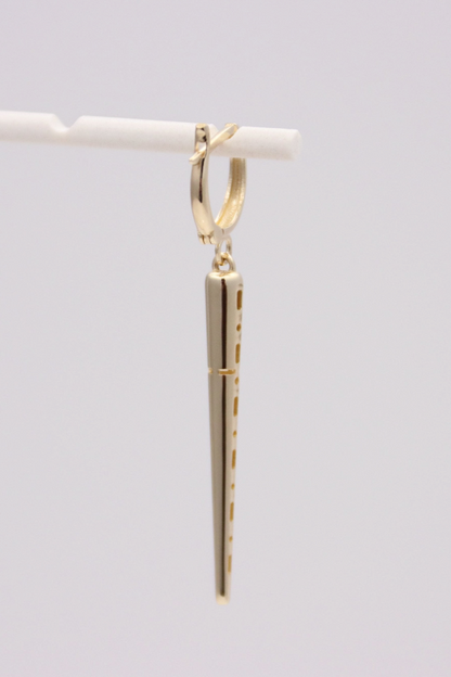 Zafrah 14k solid gold drop hoop earrings featuring a polished spiked charm for a dazzling shine.