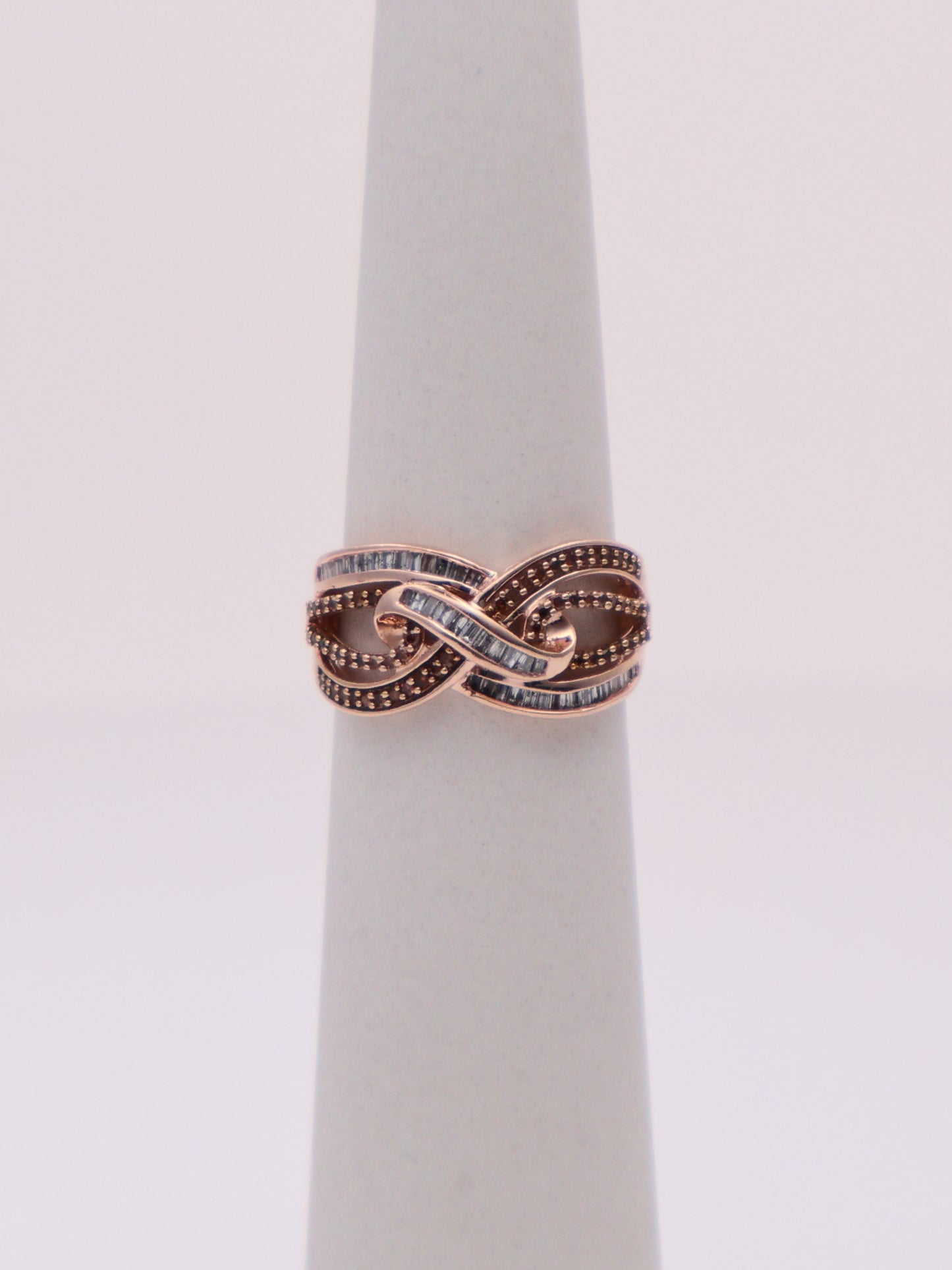 10k Rose Gold White & Chocolate Diamond Knot Ring