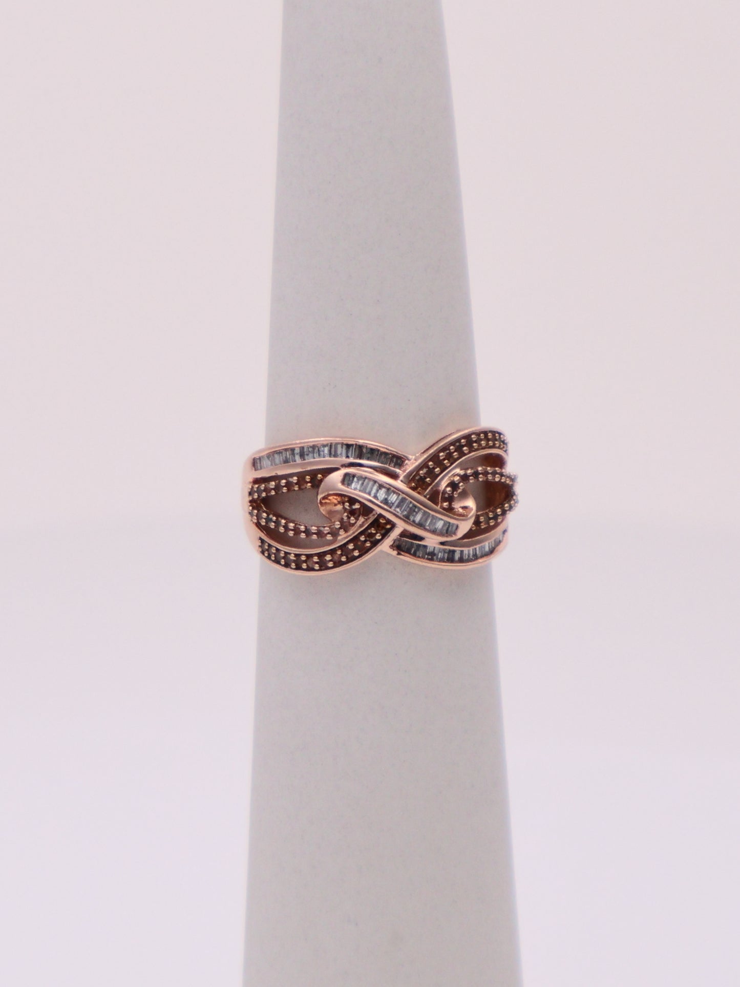 10k Rose Gold White & Chocolate Diamond Knot Ring