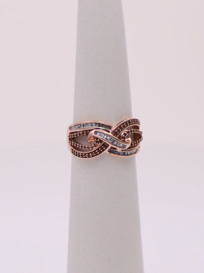 10k Rose Gold White & Chocolate Diamond Knot Ring