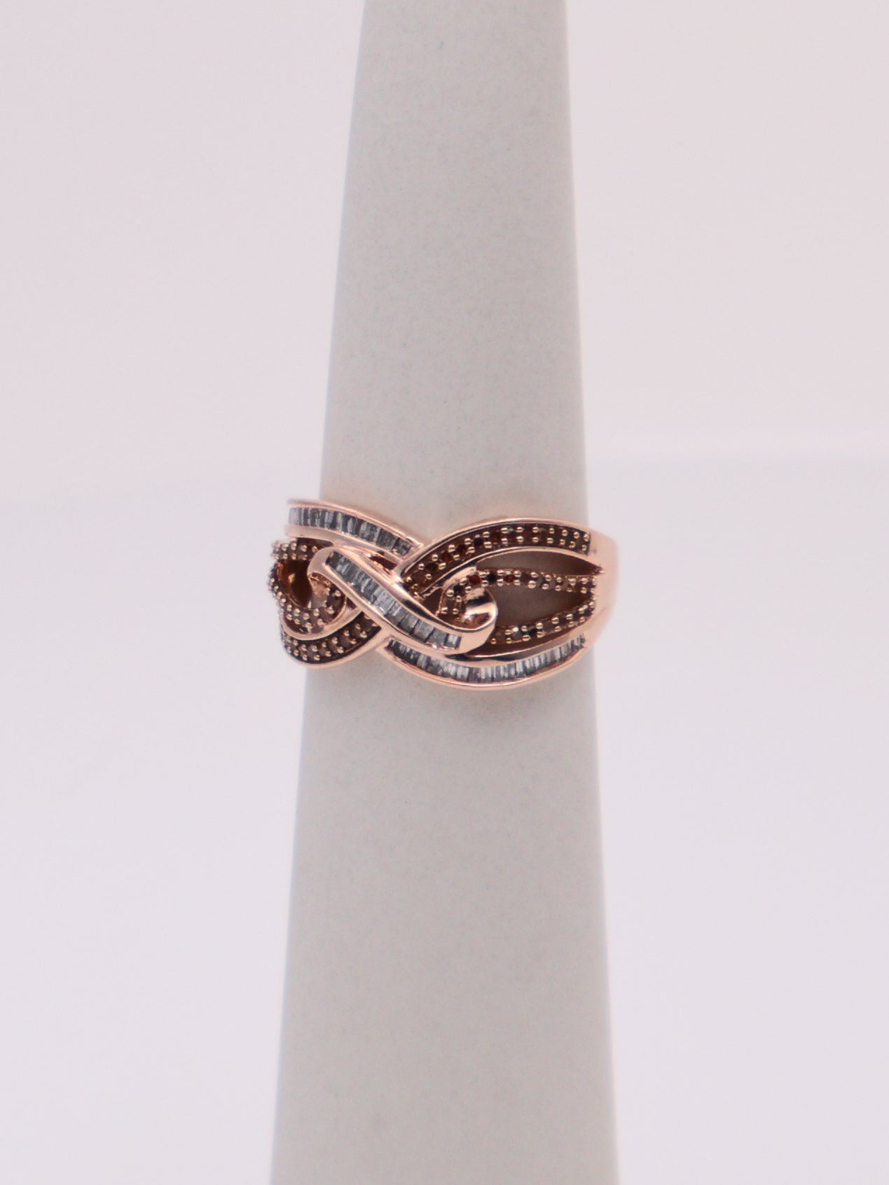 10k Rose Gold White & Chocolate Diamond Knot Ring