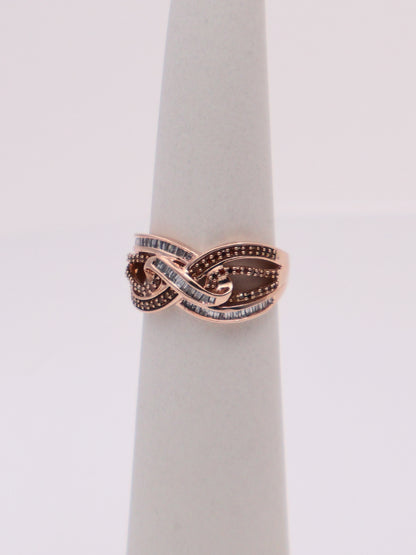 10k Rose Gold White & Chocolate Diamond Knot Ring