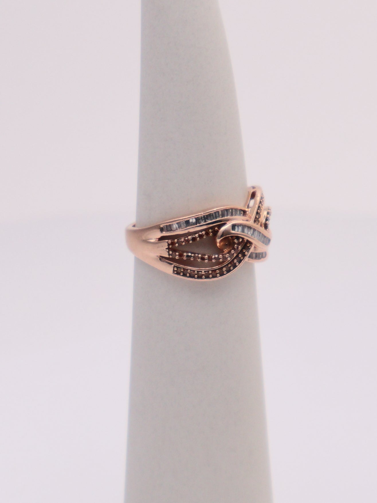 10k Rose Gold White & Chocolate Diamond Knot Ring