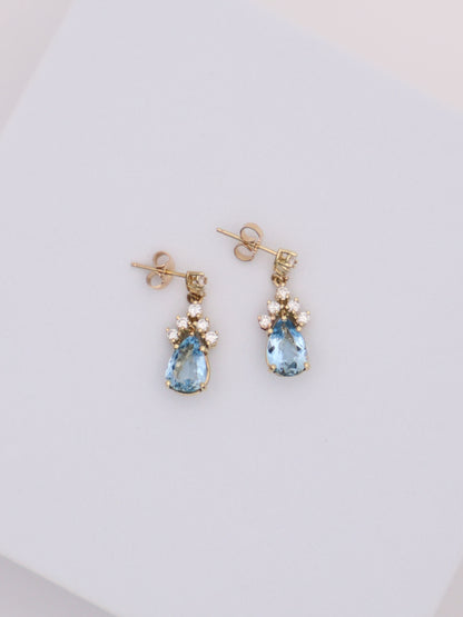 14k Gold Aquamarine & Diamond Earrings