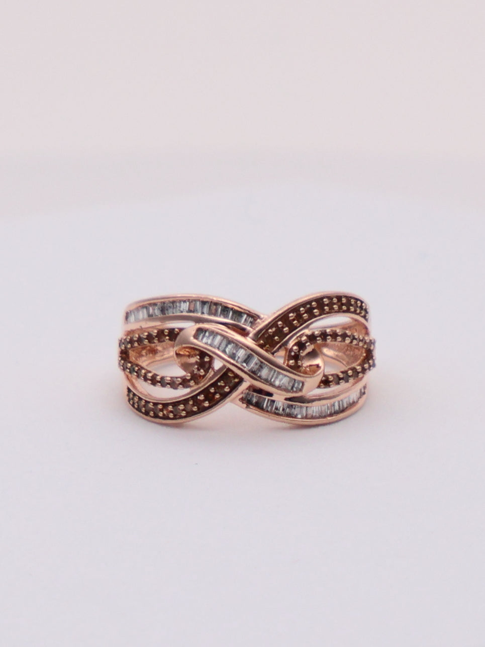 10k Rose Gold White & Chocolate Diamond Knot Ring