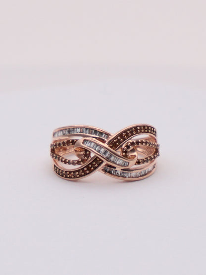 10k Rose Gold White & Chocolate Diamond Knot Ring