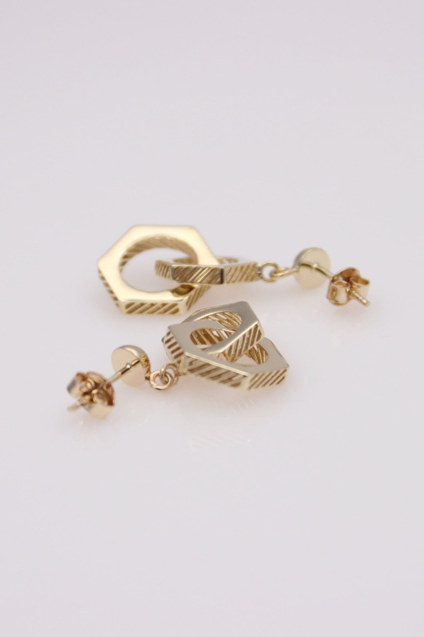 Double Hexagon Drop Earrings