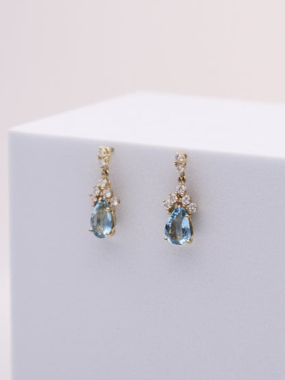 14k Gold Aquamarine & Diamond Earrings
