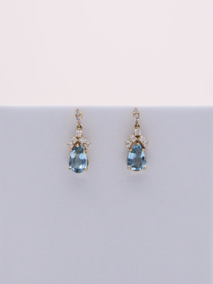 14k Gold Aquamarine & Diamond Earrings