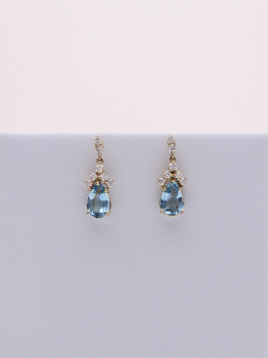 14k Gold Aquamarine & Diamond Earrings