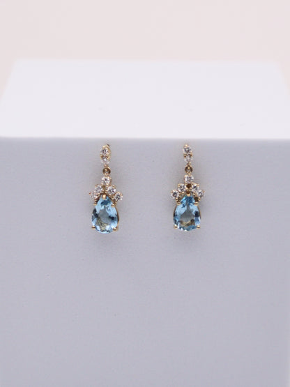 14k Gold Aquamarine & Diamond Earrings