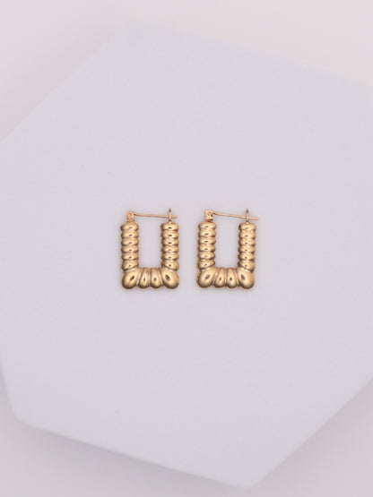 14k Gold Textured Rectangle Hoops