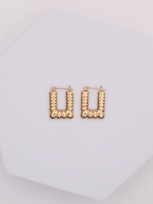 14k Gold Textured Rectangle Hoops