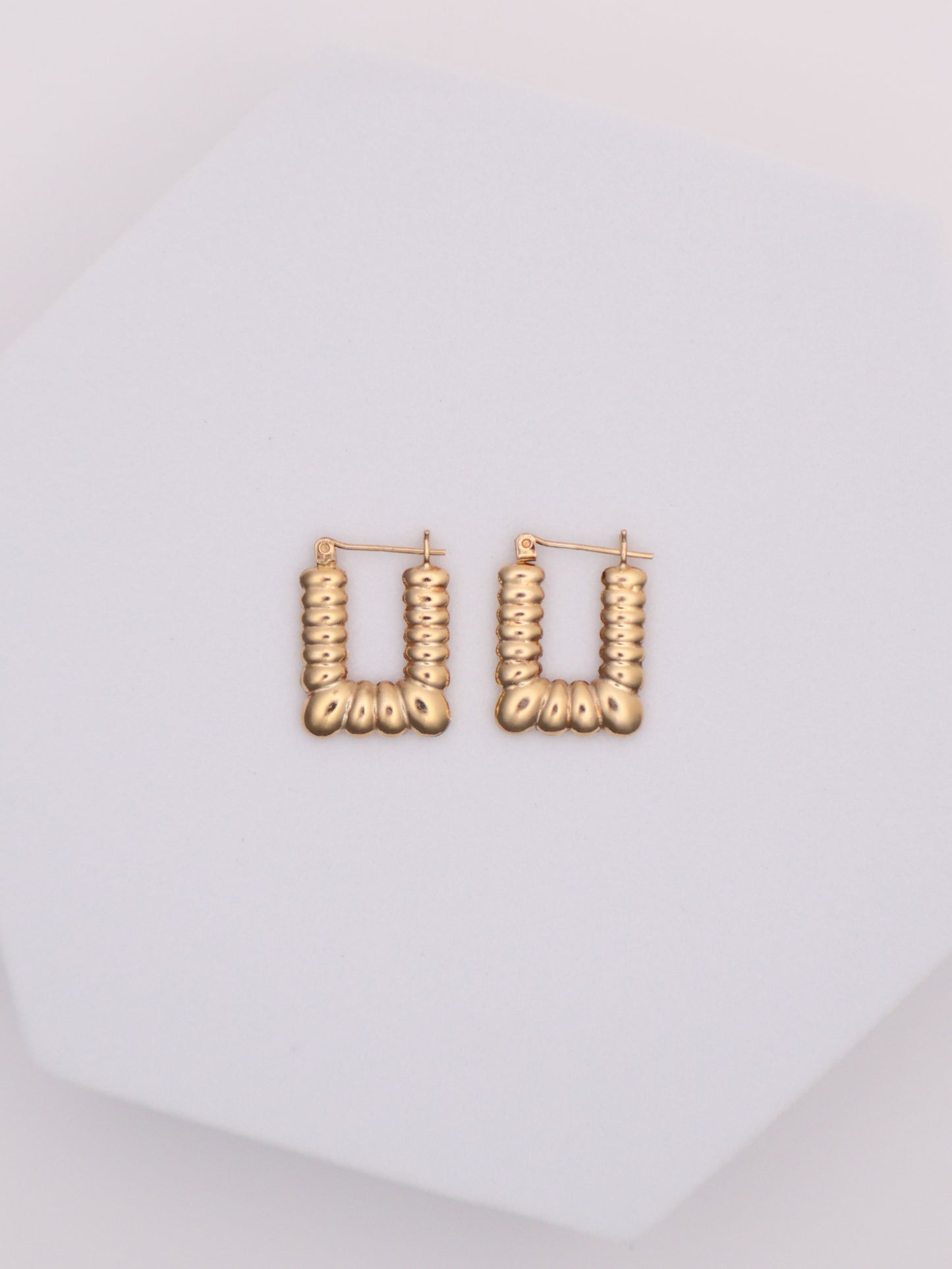 14k Gold Textured Rectangle Hoops