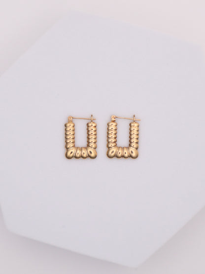 14k Gold Textured Rectangle Hoops