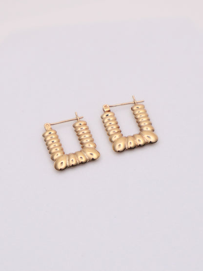 14k Gold Textured Rectangle Hoops