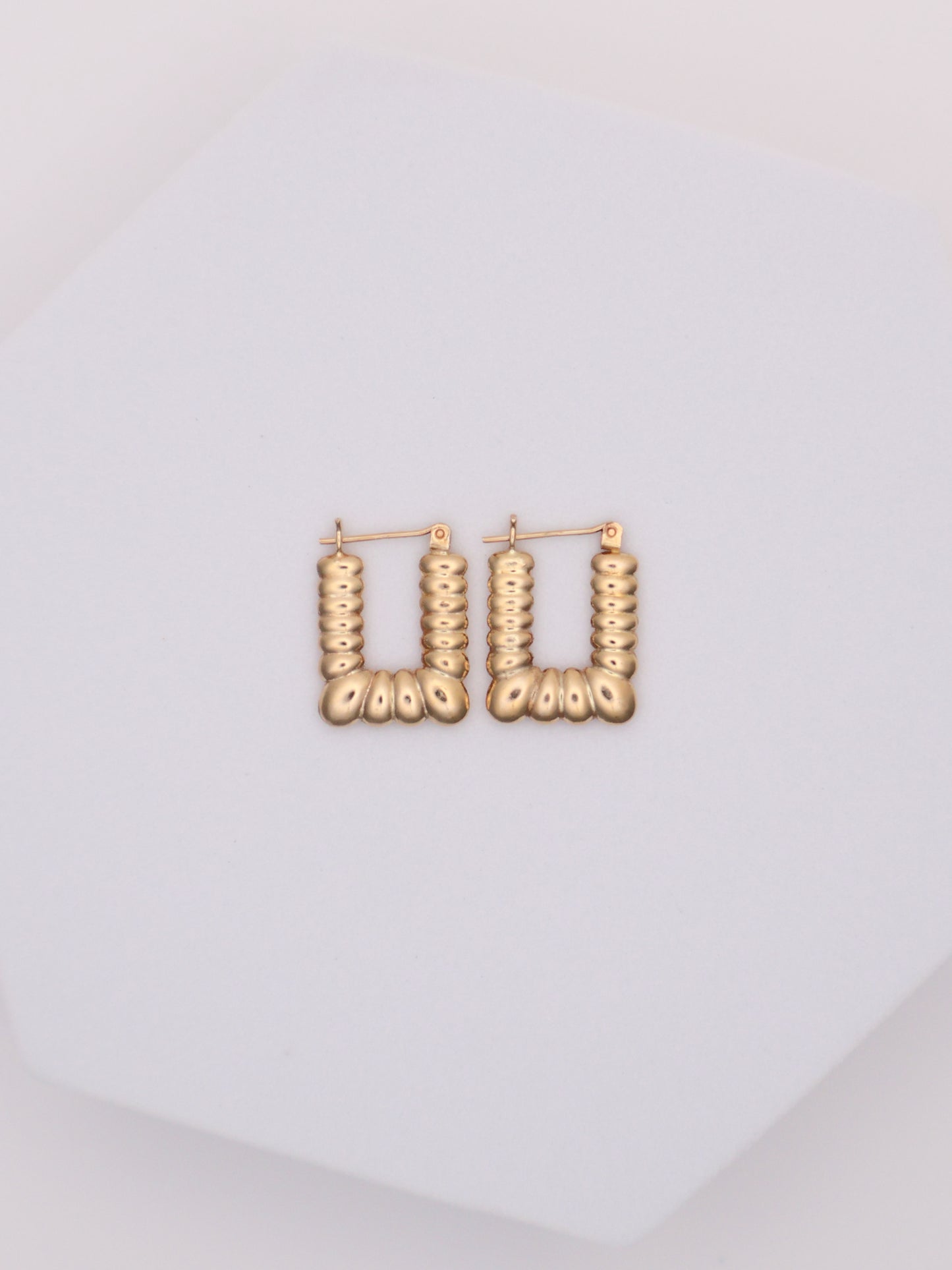 14k Gold Textured Rectangle Hoops