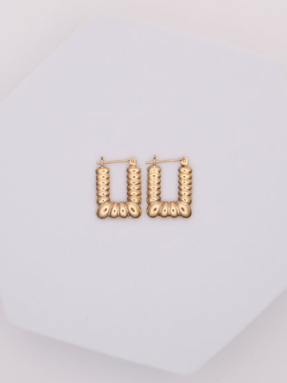 14k Gold Textured Rectangle Hoops