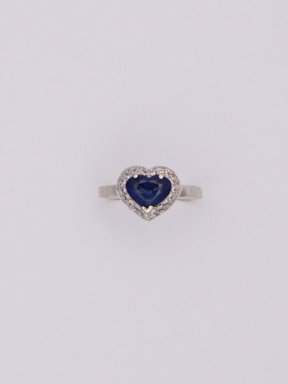 14k White Gold Sapphire Heart & Diamond Ring