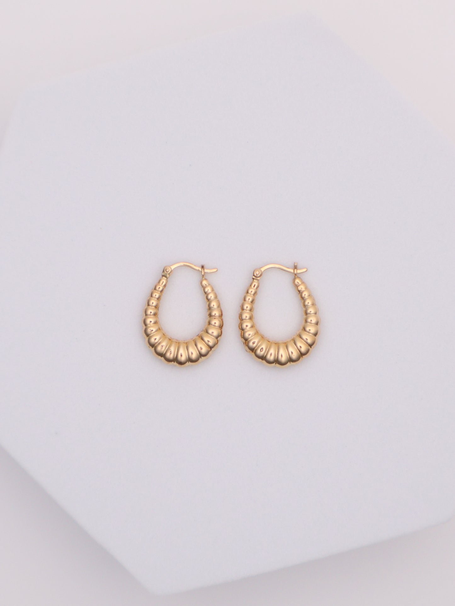 14k Gold Oval Shell Hoop Earrings