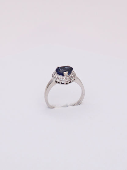 14k White Gold Sapphire Heart & Diamond Ring