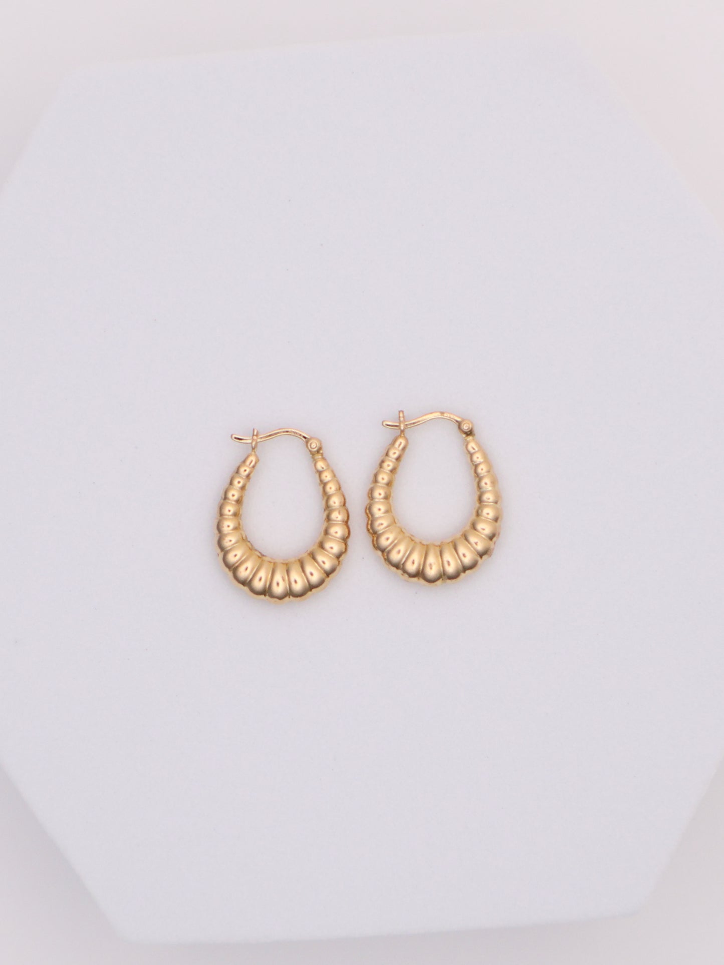 14k Gold Oval Shell Hoop Earrings