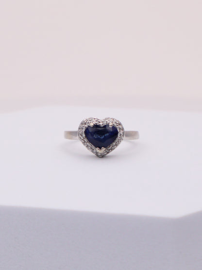14k White Gold Sapphire Heart & Diamond Ring