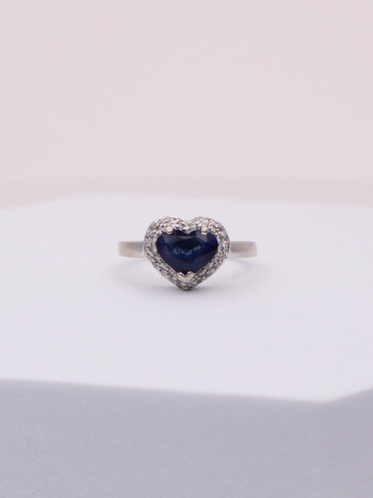 14k White Gold Sapphire Heart & Diamond Ring