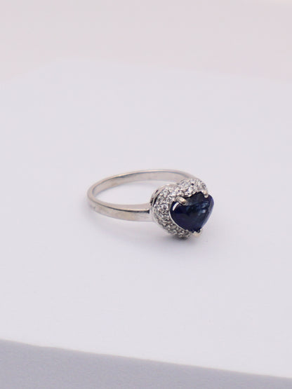 14k White Gold Sapphire Heart & Diamond Ring