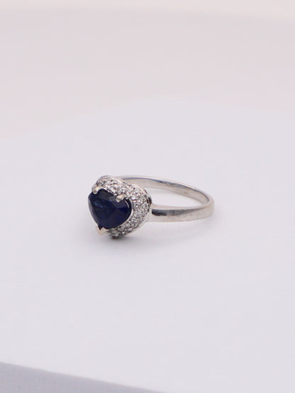 14k White Gold Sapphire Heart & Diamond Ring