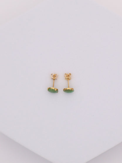 14k Gold Round Jade Studs