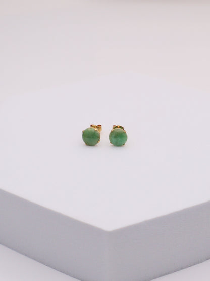 14k Gold Round Jade Studs