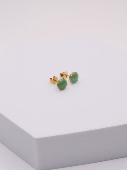 14k Gold Round Jade Studs